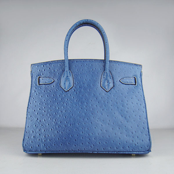 Replica Hermes Birkin 30CM Ostrich Veins Handbag Blue 6088 On Sale - Click Image to Close